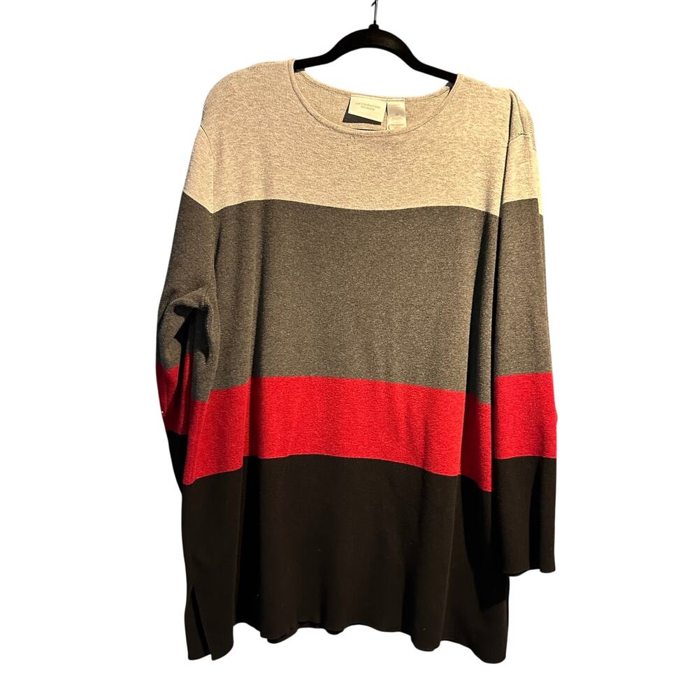 Liz Claiborne Woman Size 2X Sweater Colorblock Striped Lightweight Gray Red